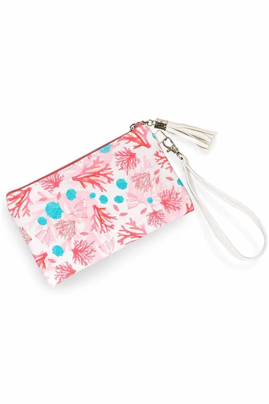 NEW HANA women's tropical print convertible clutch wristlet in pink coral
